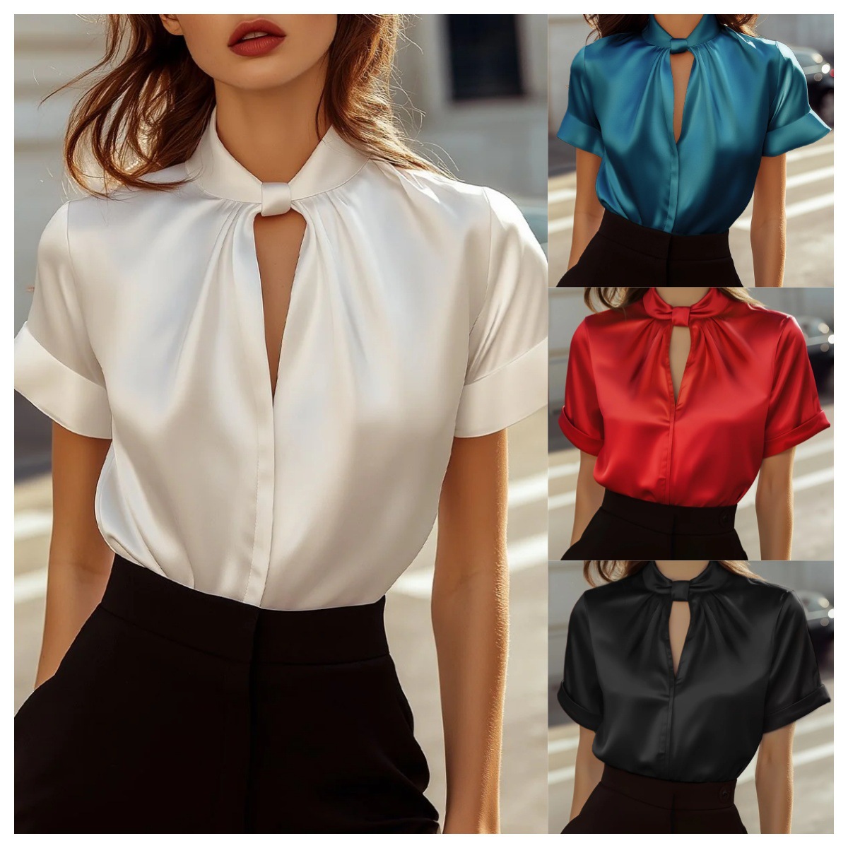 Top o camicia da donna in raso a maniche corte_voghion.com