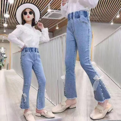 Children's denim pants for girls, 2024 spring and autumn model, Korean style, suitable for middle-aged children, fashionable and stylish, with bow ties, children's pants
