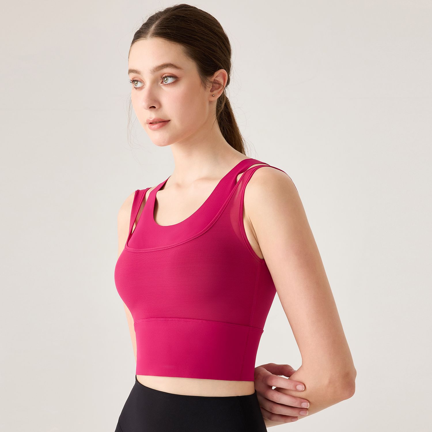 Transfronterizos falsos de dos piezas de malla ropa interior deportiva a prueba de choques, chaleco de yoga para correr desnudo, sujetador de fitness para mujeres
