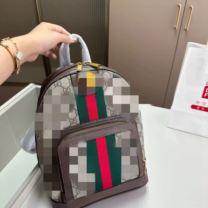 New Trendy Brand Genuine Leather Small Backpack for Women, Classic Double-Shoulder Bag with Gucci Monogram