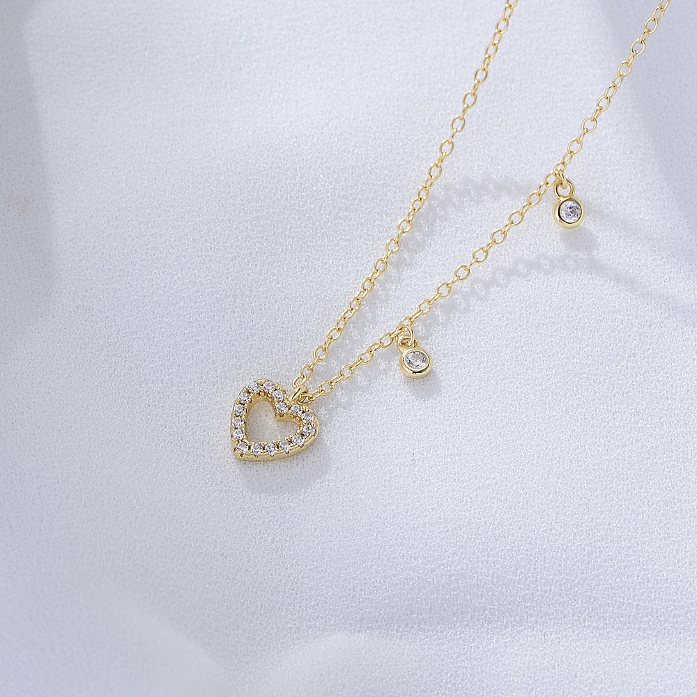 925 sterling silver Chain Material box chain Chain Type 925 Sterling Silver Zircon Inlay Heart Shape Pendant Necklace