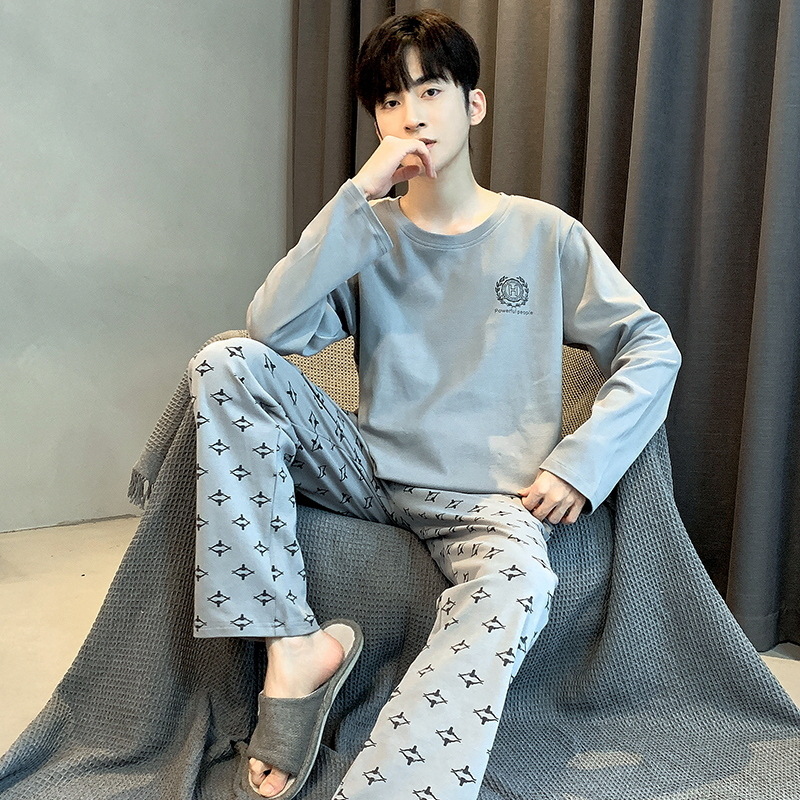 Pijamas de los hombres primavera y otoño manga larga casual simple juventud más tamaño estilo coreano vestir prendas exteriores suéter homewear traje