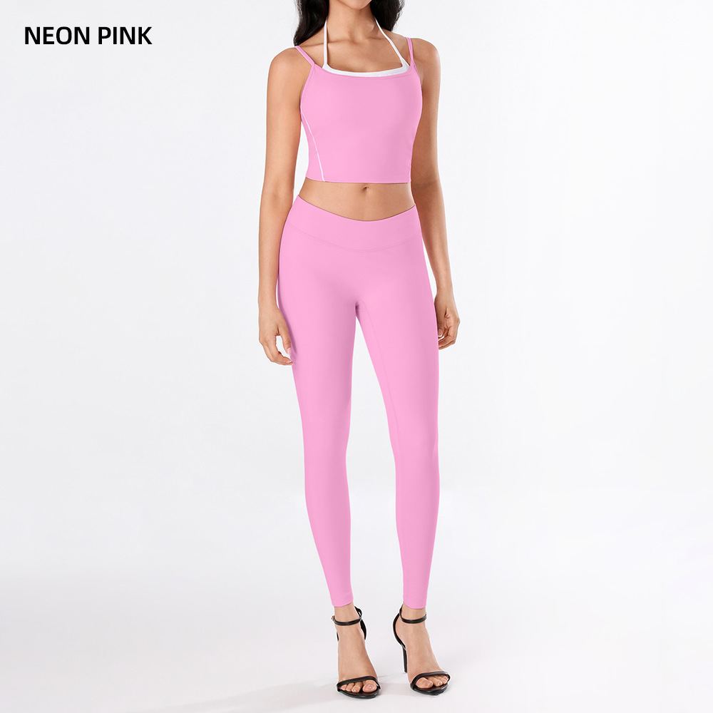 Yoga desnudo chaleco de mujer nuevo cintura alta hip running pantalones de entrenamiento elástico ajuste conjunto de ropa de entrenamiento
