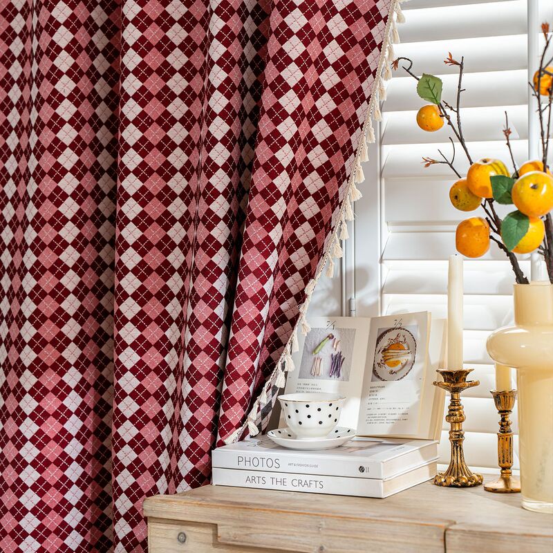 Youzhuo Cross-Border Ready-Made Curtains, Red Festive Atmosphere, Short Kitchen Curtains, Bedroom Bay Window Semi-Blackout Decorative Curtains