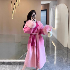 超大狐狸毛双面羊绒羊毛大衣女中长款秋冬狐狸毛袖渐变色毛呢外套