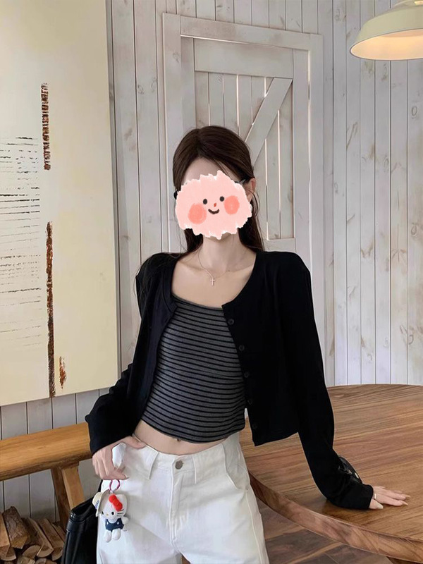 韩系时尚套装纯色气质长袖开衫女秋季内搭显瘦吊带背心两件套ins|undefined
