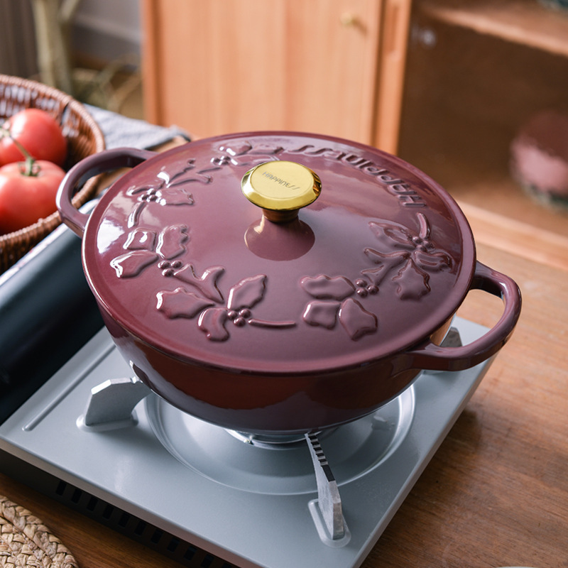 Pequeña felicidad 23cm esmalte alivio momia olla hogar sopa olla inducción universal antiadherente