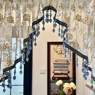 French Lace Embroidery Heavy Industry Arch Curtain Punch-free Partition Corridor Hanging Beads Half Curtain Curtain Ambience Curtain