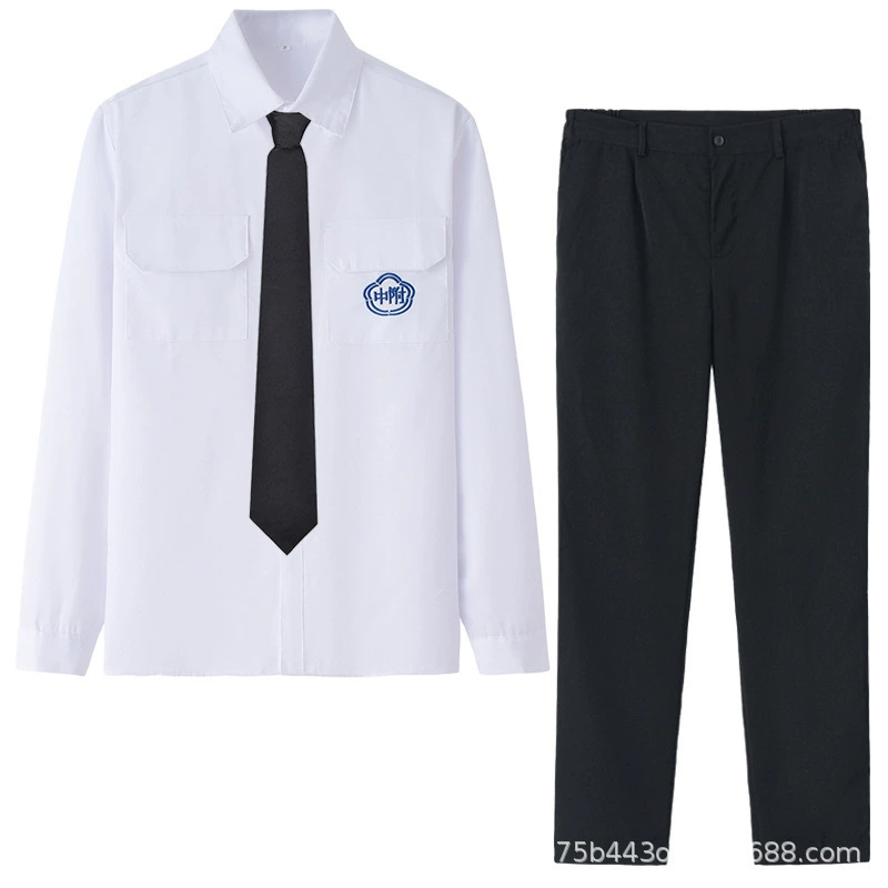 Uniform, shirt, student pleated skirt, set, long-sleeve, brace, with embroidery