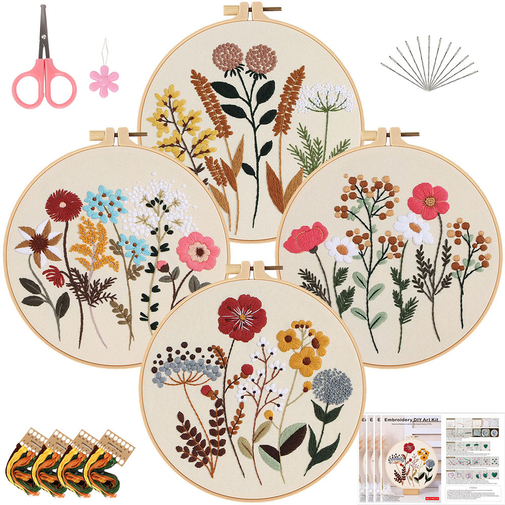 DIY Kit de bordado hecho a mano paquete de material de estilo Europeo tranquilo flores y plantas de tono cálido transfronteriza Inglés Nuevo Original image 11