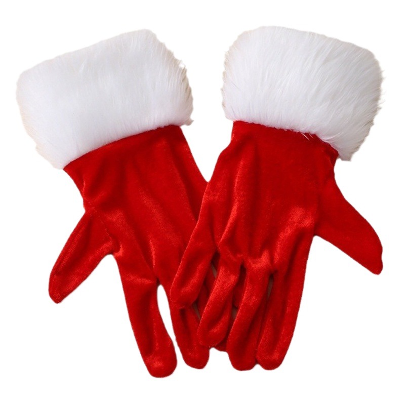 Festival de Navidad fiesta etiqueta rendimiento guantes transfronterizos de terciopelo de oro corto más guantes de boca de lana blanca