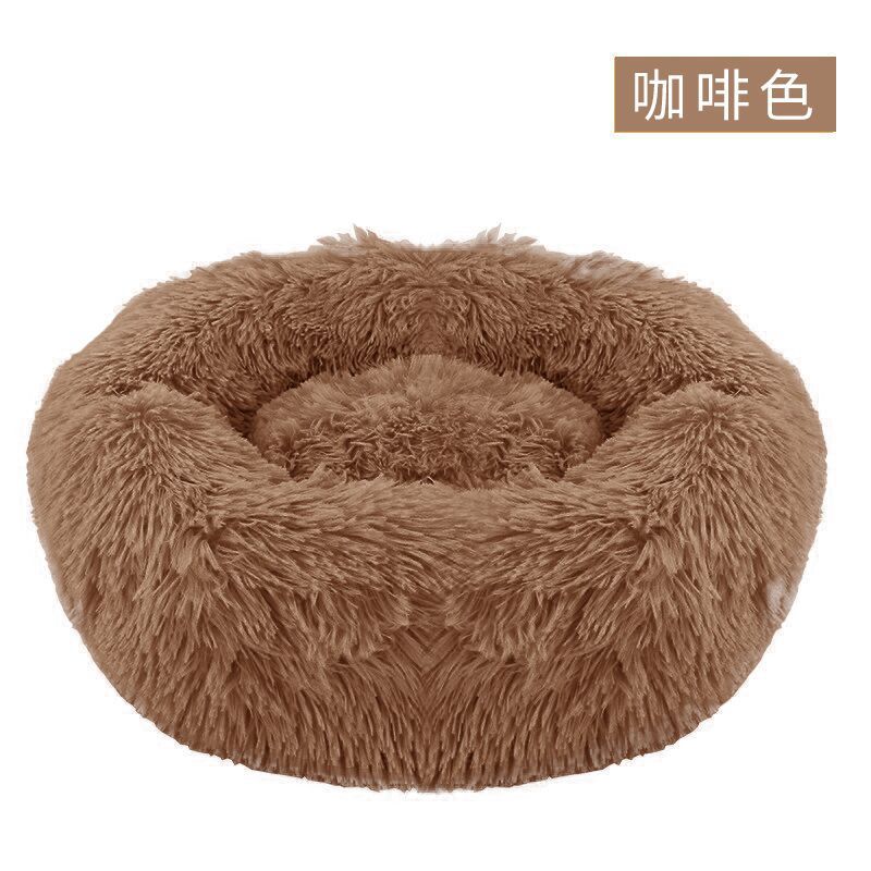 Casa para perros y gatos de invierno, gruesa y cálida, cama redonda de felpa larga para mascotas, lavable a máquina, venta al por mayor.