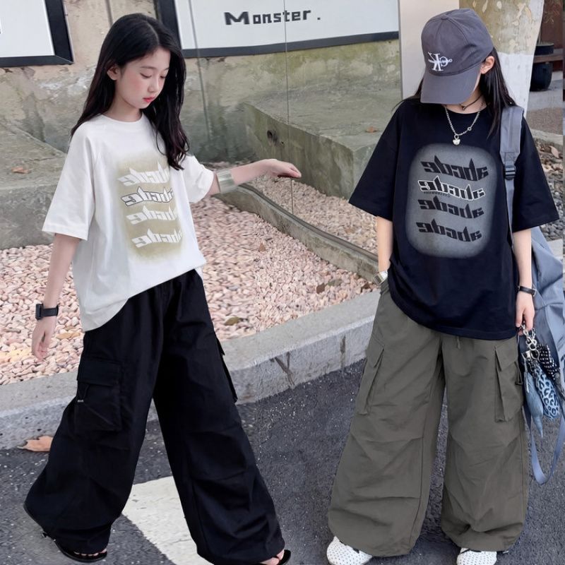 Zhili children's clothing girls' cargo pants 2026 new style popular print sleeveless vest two-piece set children's sexy style wide