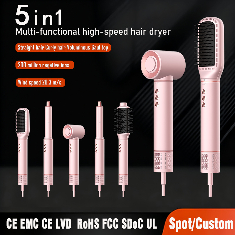 Negative Ion Bladeless High-Speed Hair Dryer, Hot Air Comb, Curling Iron, Multi-Functional Electric Household Cross-Border Set with Strong Wind Power