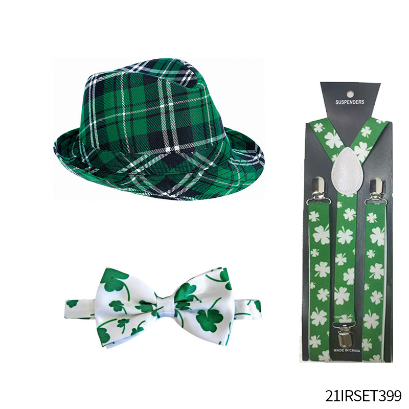 Transfronterizos calientes verde cuadrado sombrero fiesta del día de Irlanda sombrero de fiesta sombrero correa corbata de San Patricio