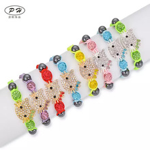 wish 凯迪猫软陶泥满钻球编织手环 hellokitty香巴拉手链外贸批发