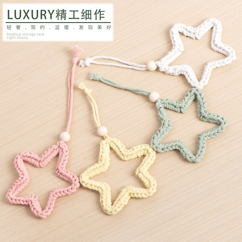 Colgante de estrella de color macarón colgante de pared de mano de cuerda de algodón trenzada estrella de automóvil colgante interior creativo para el hogar pequeño fresco