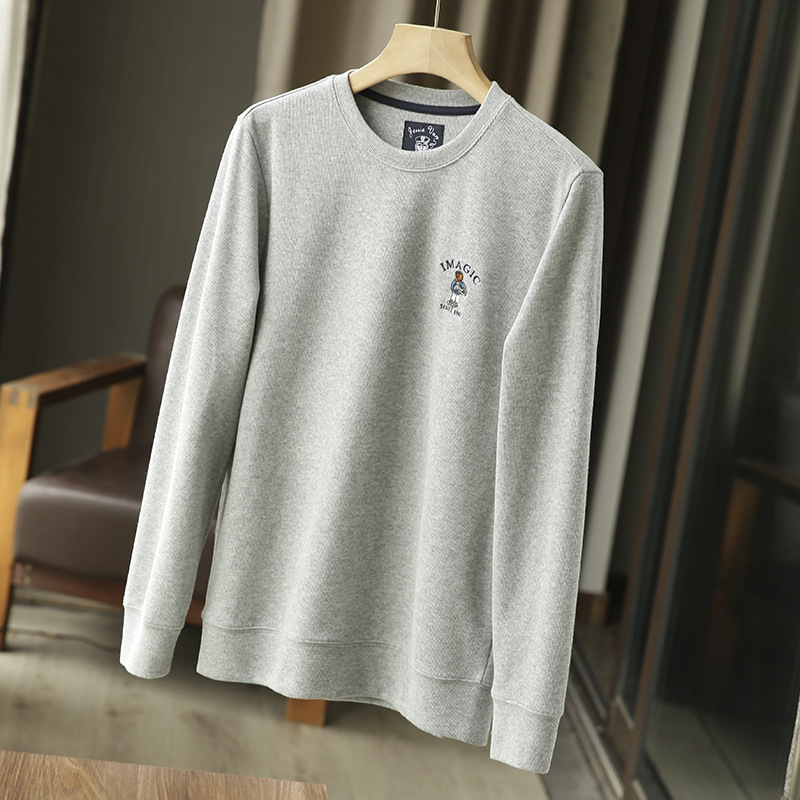 Men's Sweatshirt With Bear Embroidery Soft Knit Round Neck Top_voghion.com