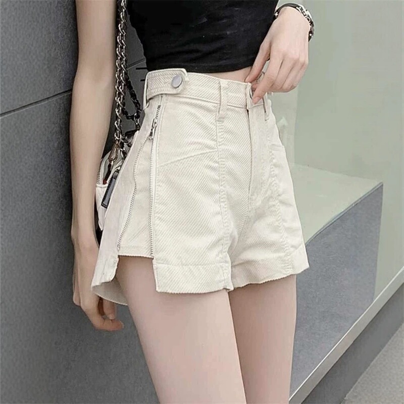 Side Zipper Loose A-Line Wide-Leg Pants, Slimming Straight-Leg Pants, High-Waisted Denim Shorts for Women, Thin Style for Summer 2026