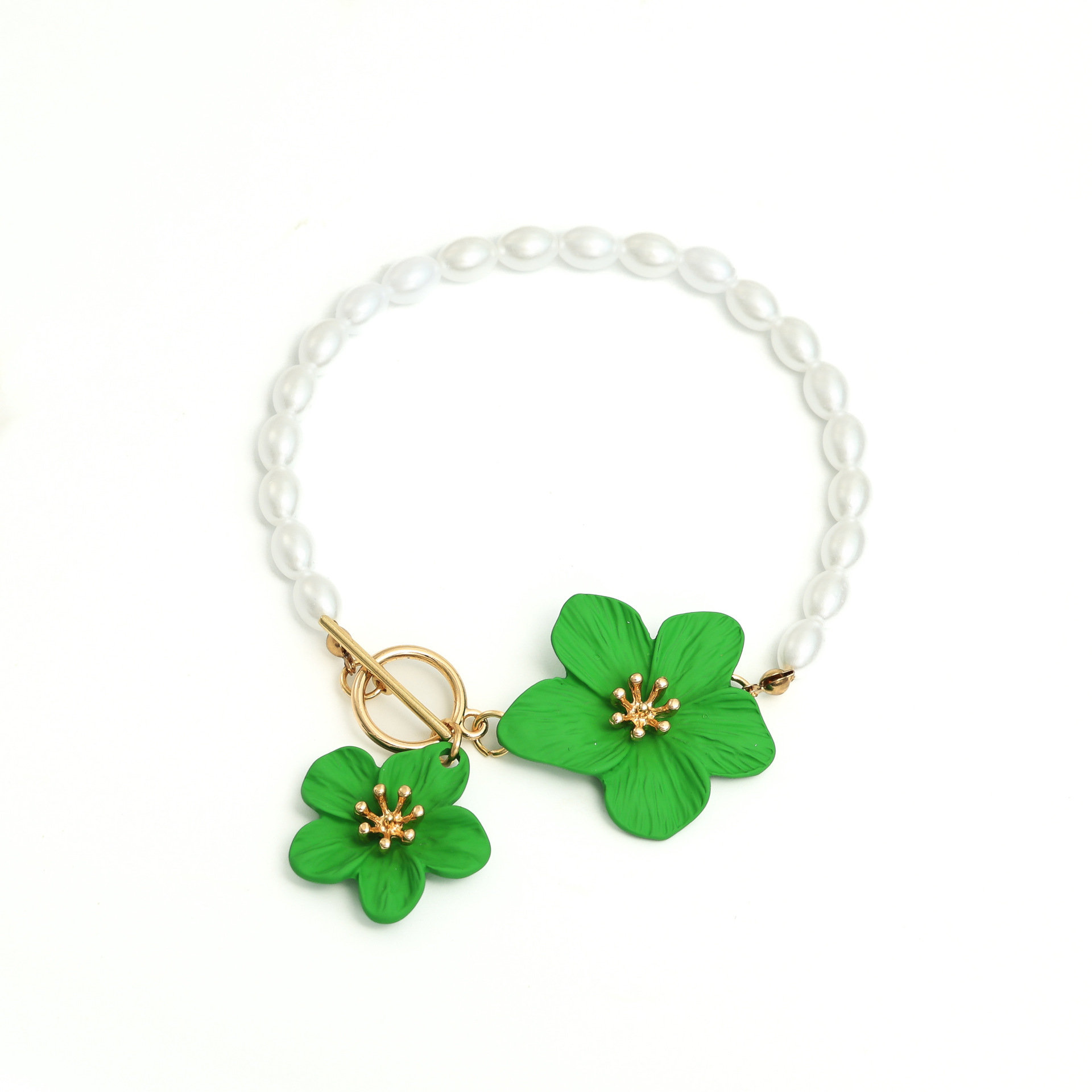 Comercio exterior transfronterizo nuevo estilo bohemio luz lujo perla elegante flor tobillera pintura en aerosol cadena de OT tridimensional tobillera