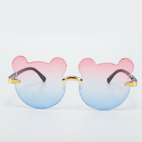 New rimless children's sunglasses, fashionable and cute sunglasses, personalized cartoon bear ears sunglasses wholesale