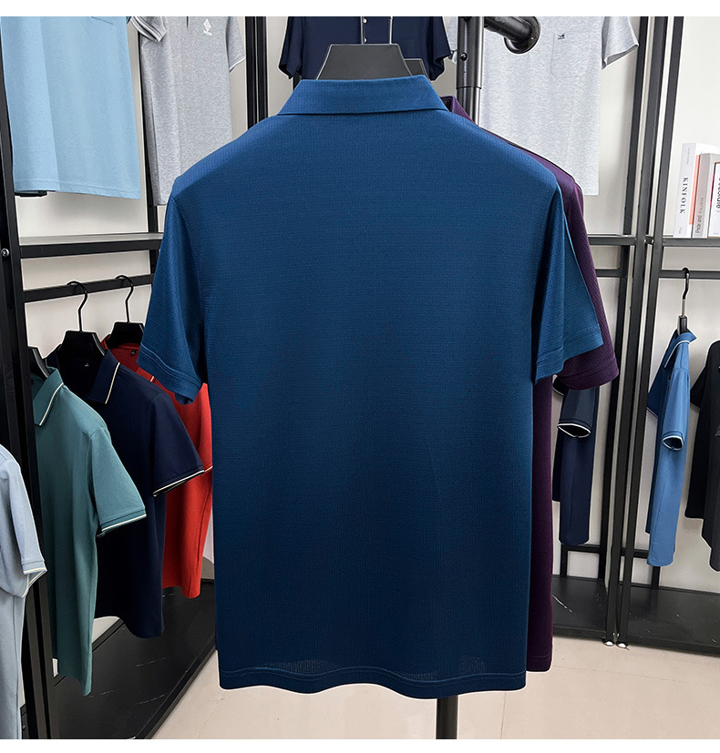 Áo polo nam tay ngắn lụa tơ tằm dáng rộng cổ bẻ mỏng nhẹ — Xanh thông XP15573A chi tiết 13