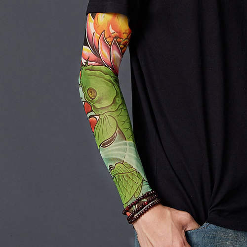 Ice silk sunscreen sleeves new style tattoo flower arm seamless men and women cycling summer driving cool national style long ice sleeves