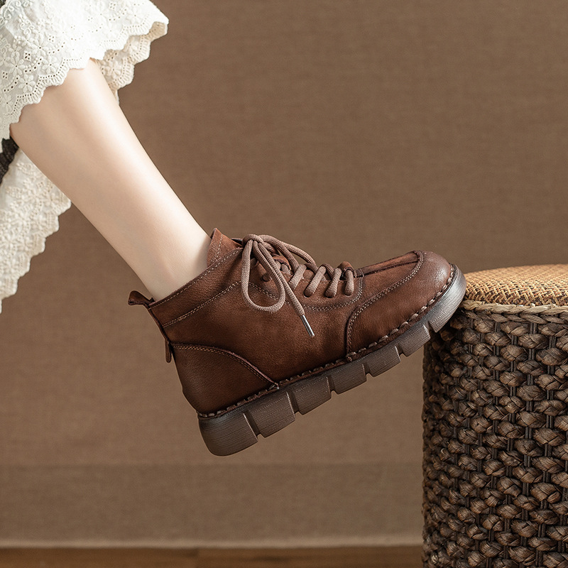 真皮软底妈妈鞋女皮靴子 厚底防滑中年舒适休闲加厚毛新款马丁靴