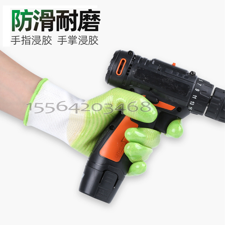 00695#创信S518绿罗纹(斑马纹)pvc半挂手套（进口