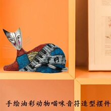 手绘小猫彩绘猫树脂工艺品五线谱钢琴音乐礼品饰品摆件创意艺术品