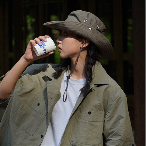 アメリカのレトロなカジュアルなカーキ色の登山帽女性夏の日焼け止め通気シェード漁師帽子釣りキャンプ帽|undefined