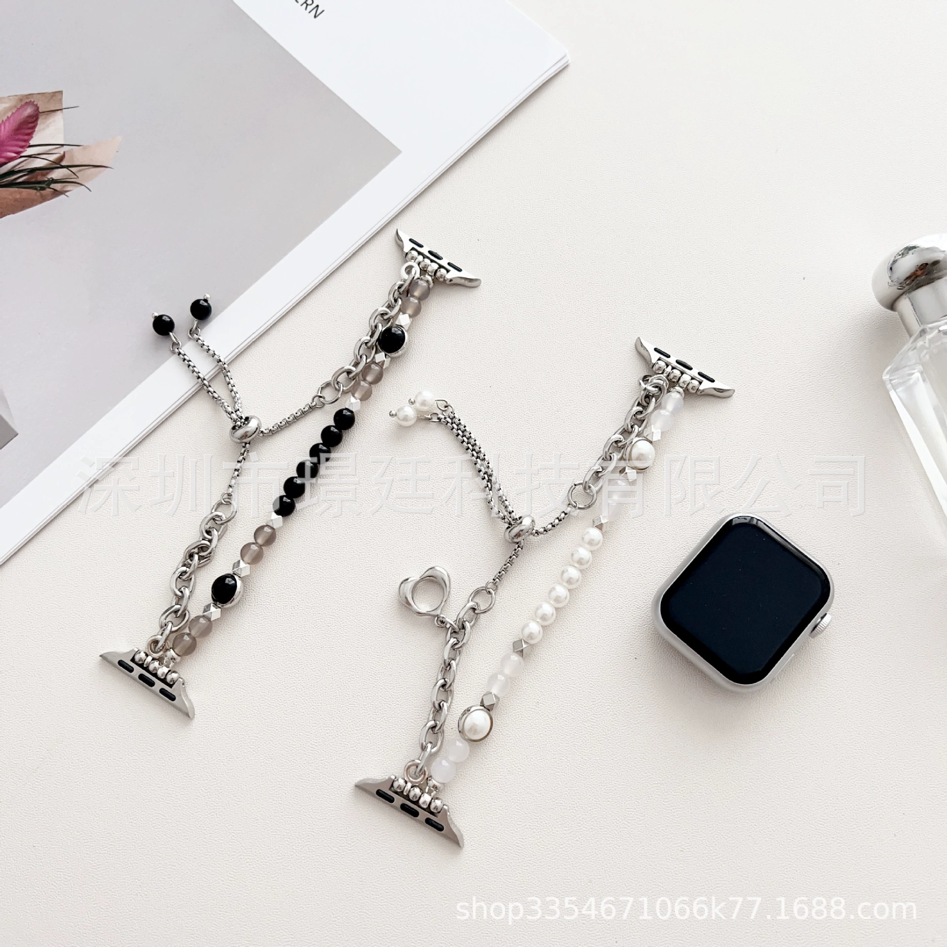 [Подходит для Apple сердечный агат подвеска металлический браслет для часов Apple Watch8/SE/7/6/5/4/3/21]