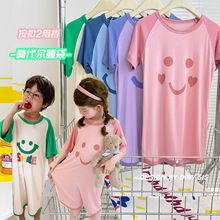 韩国夏装儿童莫代尔棉7分袖2用裆分腿睡袋宝宝护肚睡衣家居服睡裙