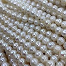 诸暨天然珍珠项链4-5mm近圆强光螺纹珍珠项链天然淡水珍珠diy散珠