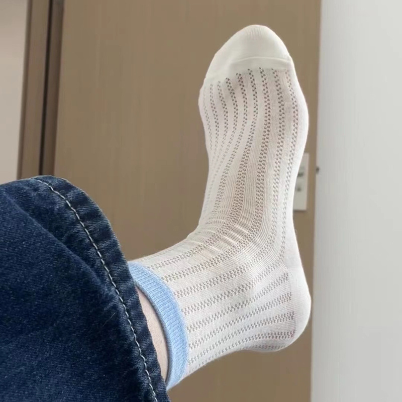 Sweet Candy-Colored Mid-Calf Socks for Women in Summer Thin Mesh Ins Pure Cotton Japanese Style Contrasting Color Matching Socks for Trendy Girls