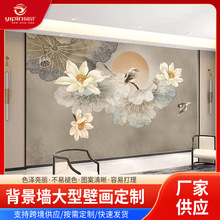 新中式背景墙壁画酒店立体硬包茶室客厅墙纸竹林清山绿水壁布定制