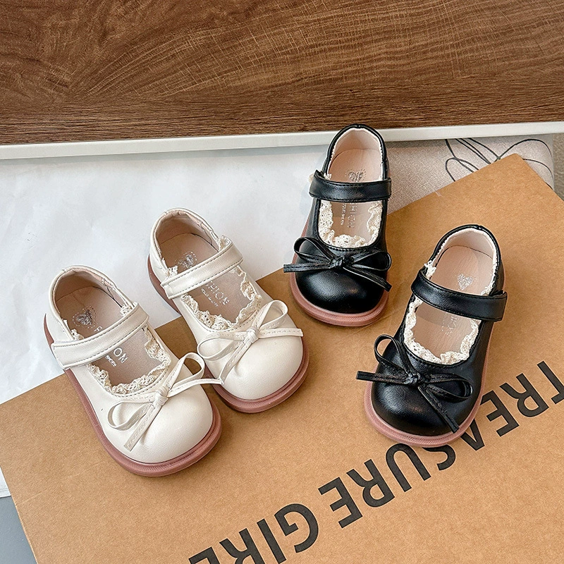 Детская обувь для девочек Лук кружевные кожаные туфли для девочек Весна и Осень 2025 Новый Студент Принцесса Мэри Джейн обувь Детская дышащая одиночная обувь