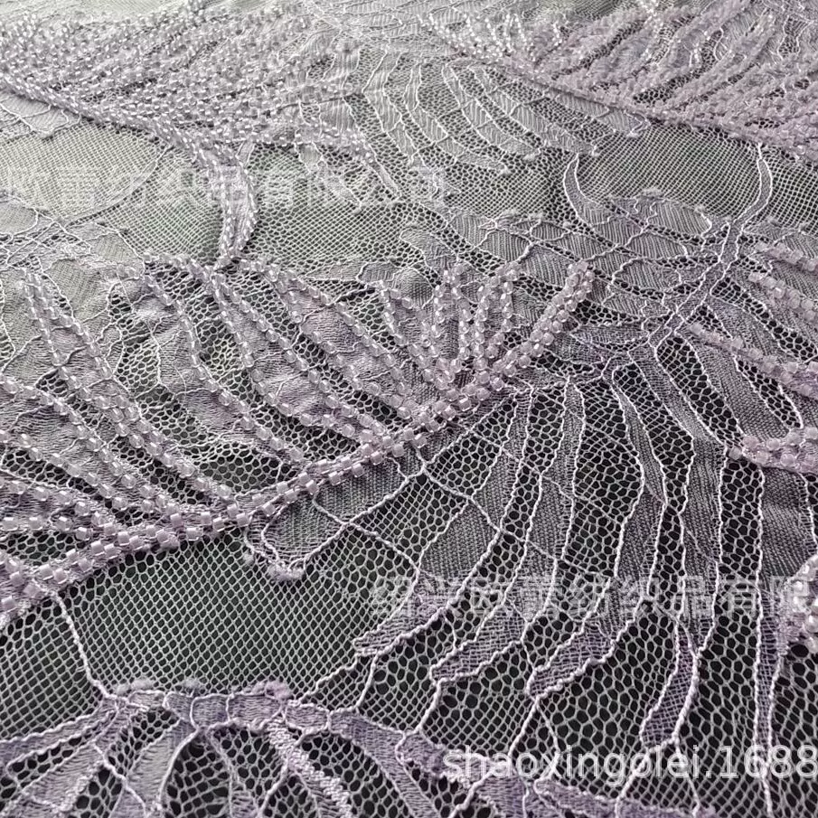 进口手工订珠子蕾丝车股定位蕾丝面料婚纱礼服蕾丝工艺旗袍蕾丝