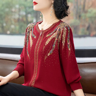Mom Spring New Knitted Cardigan Stylish New Year Clothes for Middle-aged and Elderly Women's Spring and Autumn Fashion Sweater Coat