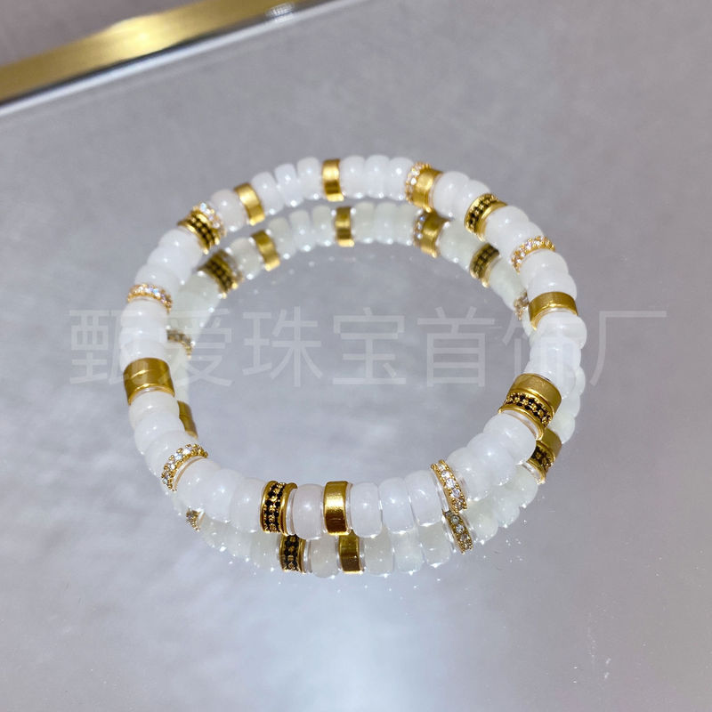 直播爆款925银和田白玉直切药片珠串手链天然玉石国风文玩手串女|undefined