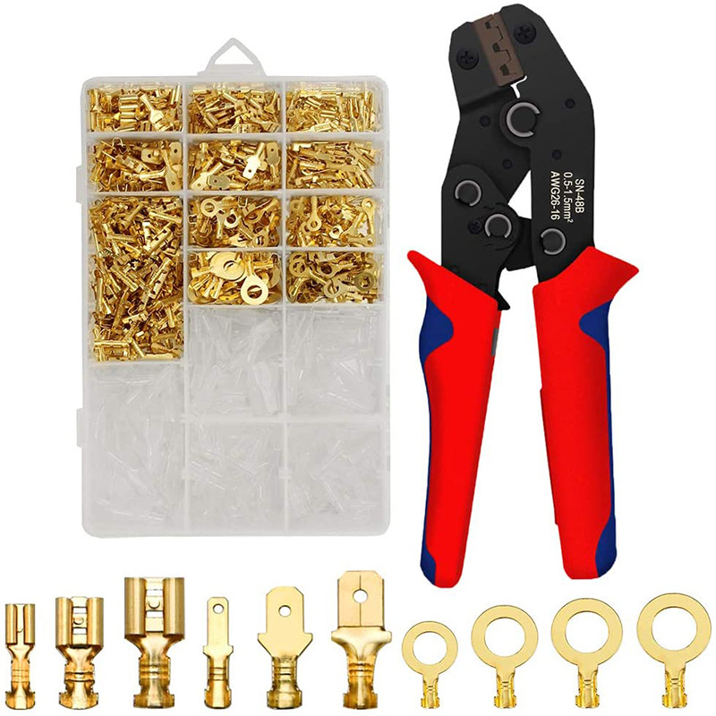 SN-48B+1000PCS手动插簧端子压线钳 7寸迷你型欧式压接钳套装供应