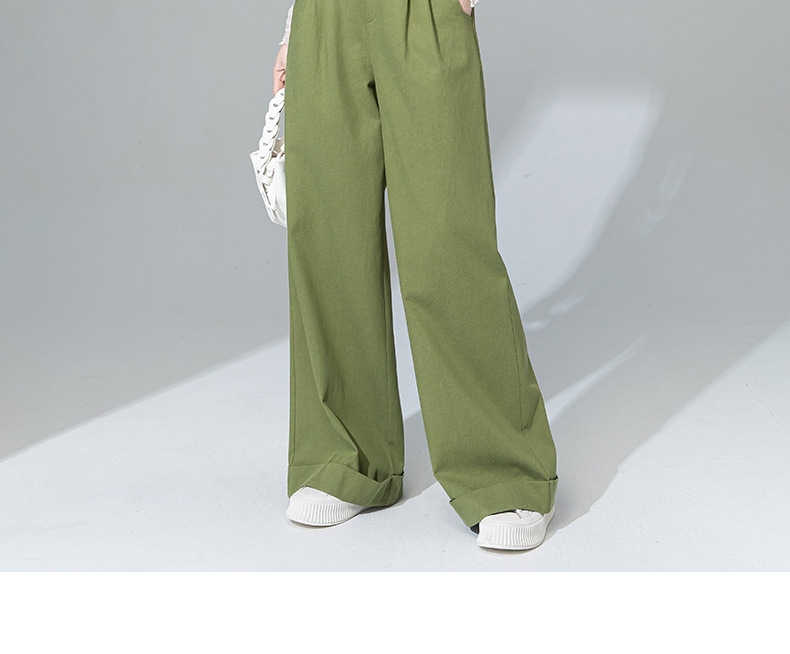 Quần tây nữ ống đứng cạp cao dáng suông dài chấm đất chất Tencel cotton — Xanh bơ chi tiết 22