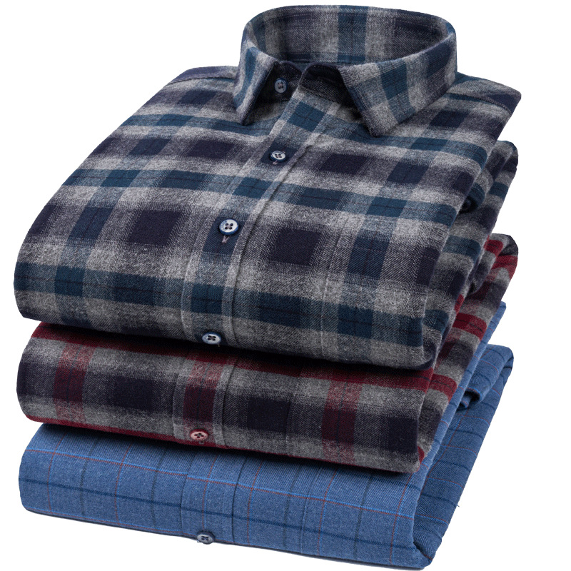 Factory direct cotton sanding warm shirt winter men's fleece-lined thickened cotton plaid shirt cold-proof frost-resistant