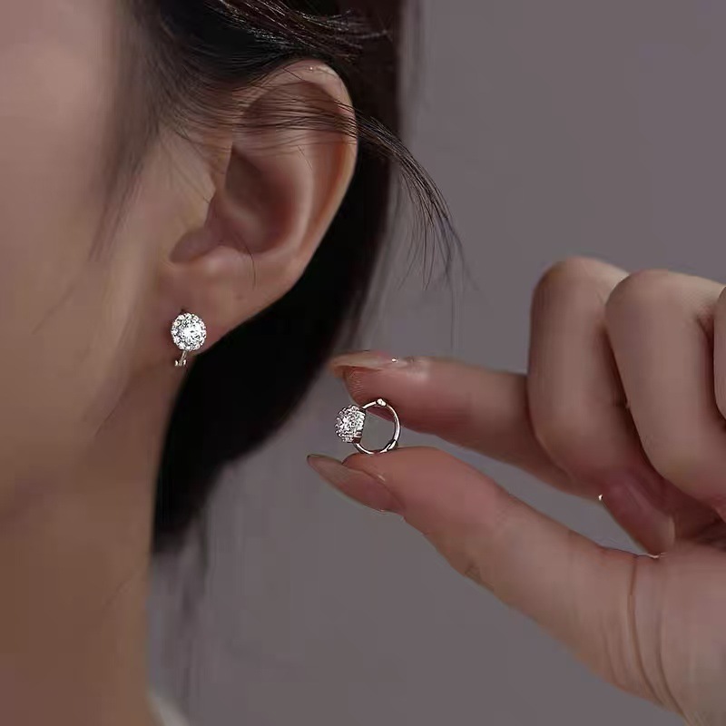 925银针锆石耳扣式耳环女轻奢小众纯银耳圈气质新款爆款耳饰品|undefined