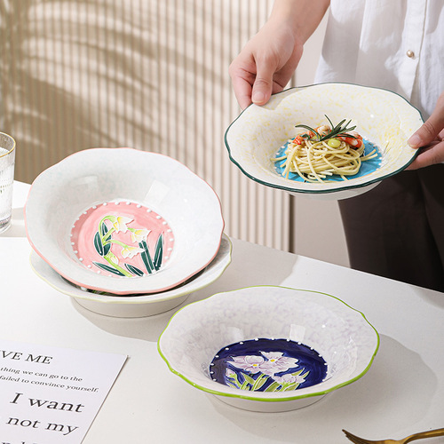 Hand-painted Ceramic Dinner Plate High-end Household Breakfast Plate Underglaze Color Large Capacity Snack Fruit Plate Wholesale