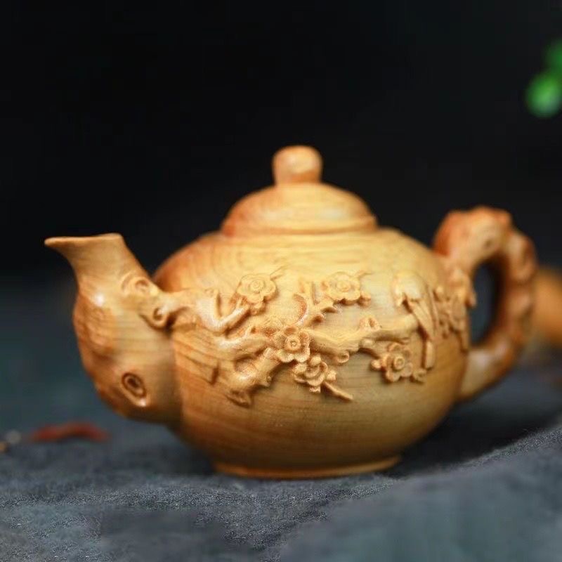 崖柏木雕喜上眉梢把把壶麻将胡牌神器实木雕刻茶宠创意桌面手把件