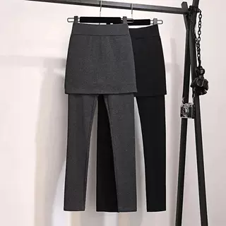 黑色假两件裙裤女秋冬外穿加绒加厚紧身打底裤裤裙一体包臀小脚裤