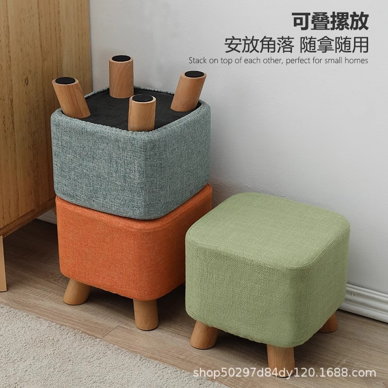 無垢材のロースツール、玄関の靴交換用スツール、シンプルなリビングルームのコーヒーテーブルスツール、ソファスツール、ファブリックの小さなベンチ、スツール|undefined