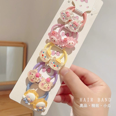 Wine Red Children's Hair Ties That Don'T Damage Hair, Girls' Hair Bands, Baby Hair Ties, Small Rubber Bands, Cute Cartoon Hair Ropes, Girls' Hair Accessories (Saç üçün rezinlər) - 10-piece-cute-duck-set-opp-bag-packaging