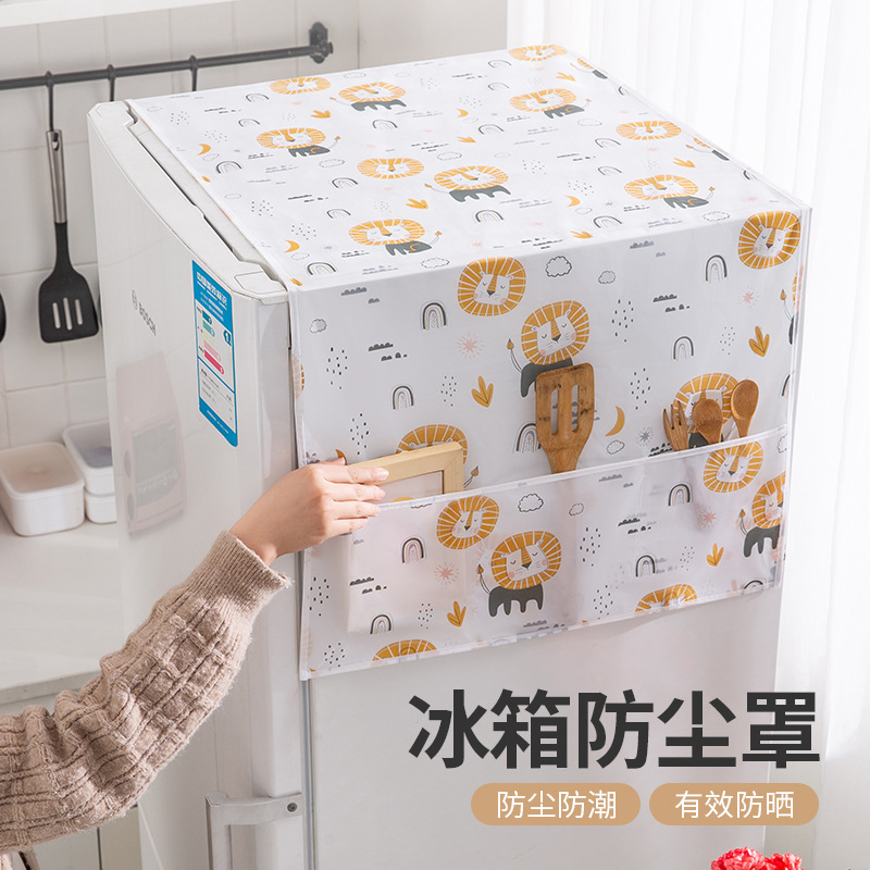 Cartoon Style Refrigerator Cover Multifunctional Peva Thickened Refrigerator Dust Cover Cloth Waterproof and Sunproof Household Refrigerator Dust Cover